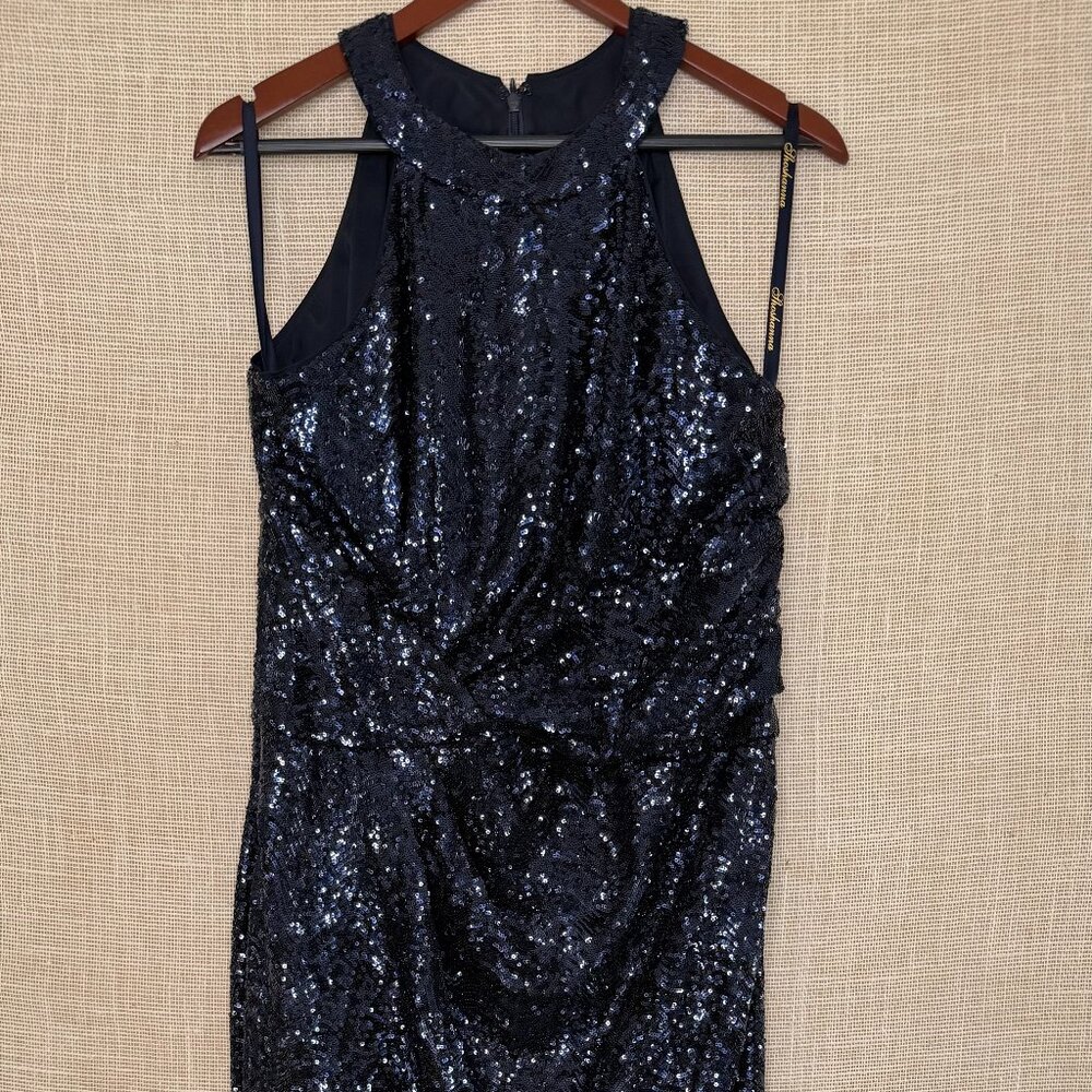 Shoshanna Navy Blue Sequin Formal Evening Gown